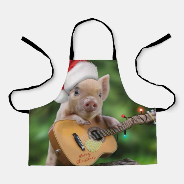 Christmas guitar pig apron (Front)