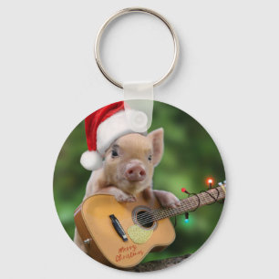 Christmas guitar pig keychain