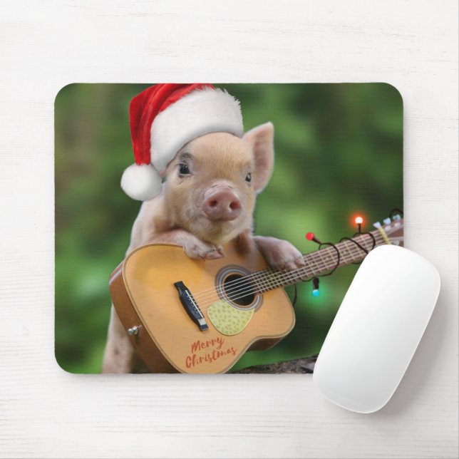 Christmas guitar pig mouse pad (With Mouse)
