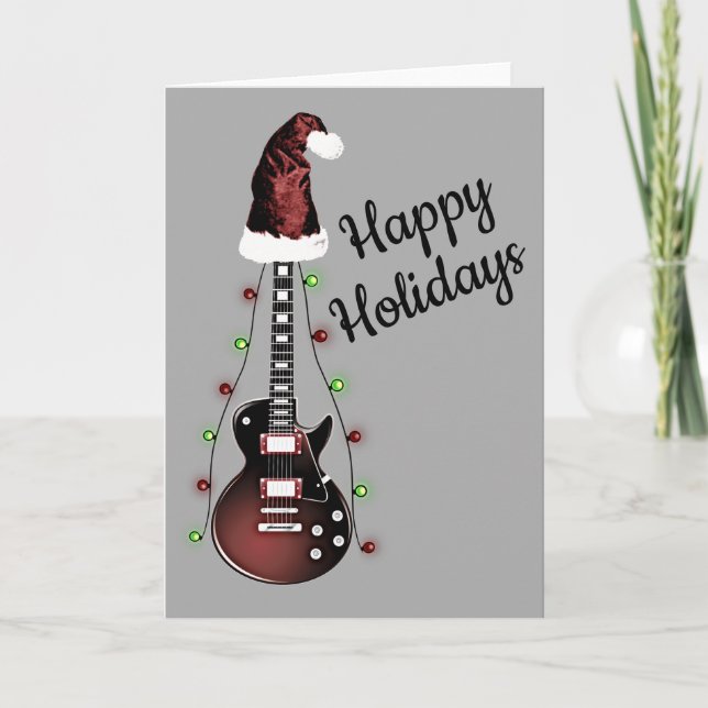 Christmas Guitar Rocker Musician Holiday Guitarist Card (Front)