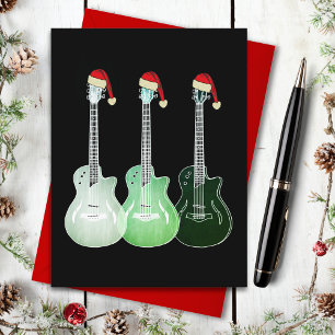 Christmas Guitar Santa green Holiday Postcard