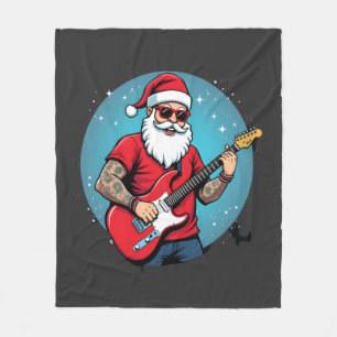 Christmas guitarist Rockmusic Christmas (1) Fleece Blanket