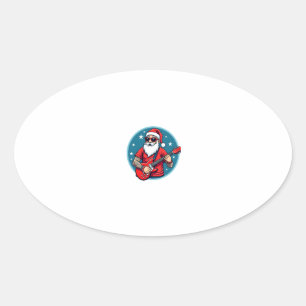 Christmas guitarist  Rockmusic Christmas (1) Oval Sticker