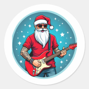 Christmas guitarist  Rockmusic Christmas (2) Classic Round Sticker