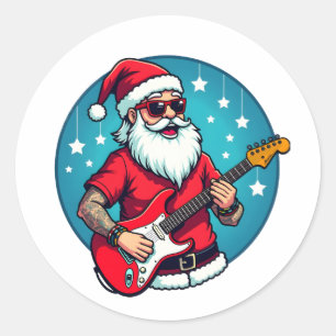 Christmas guitarist  Rockmusic Christmas (3) Classic Round Sticker