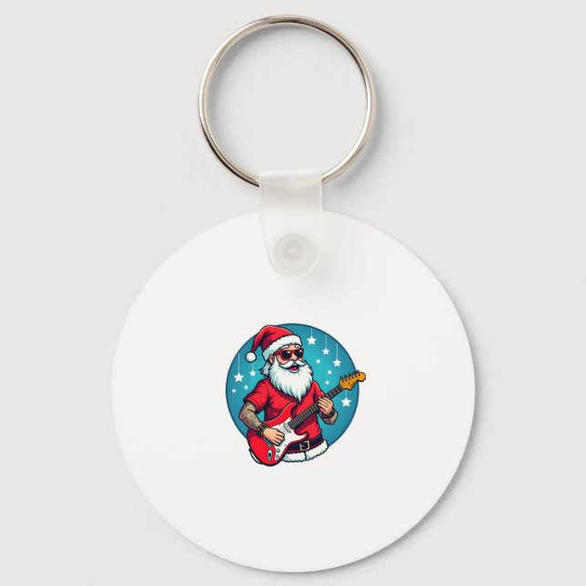 Christmas guitarist  Rockmusic Christmas (3) Keychain (Front)