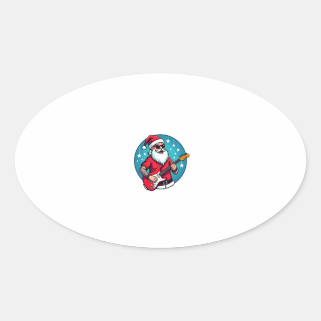 Christmas guitarist  Rockmusic Christmas (3) Oval Sticker (Front)