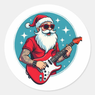 Christmas guitarist  Rockmusic Christmas Classic Round Sticker