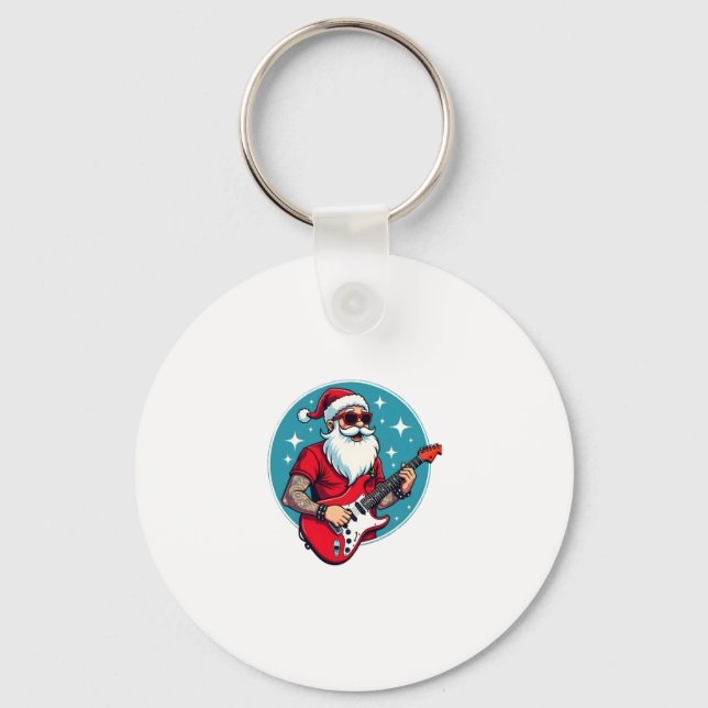 Christmas guitarist  Rockmusic Christmas Keychain (Front)