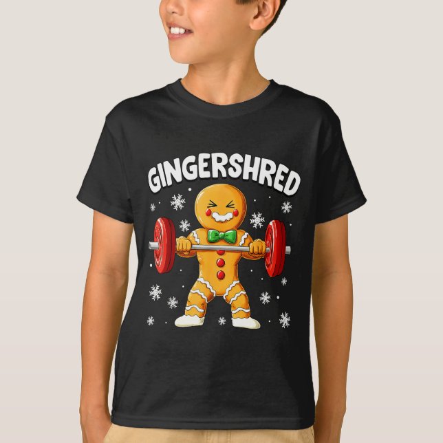 Christmas Gym Gingerbread Gingershred Xmas Workout T-Shirt (Front)
