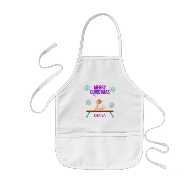 Christmas gymnast girls apron personalized. (Front)