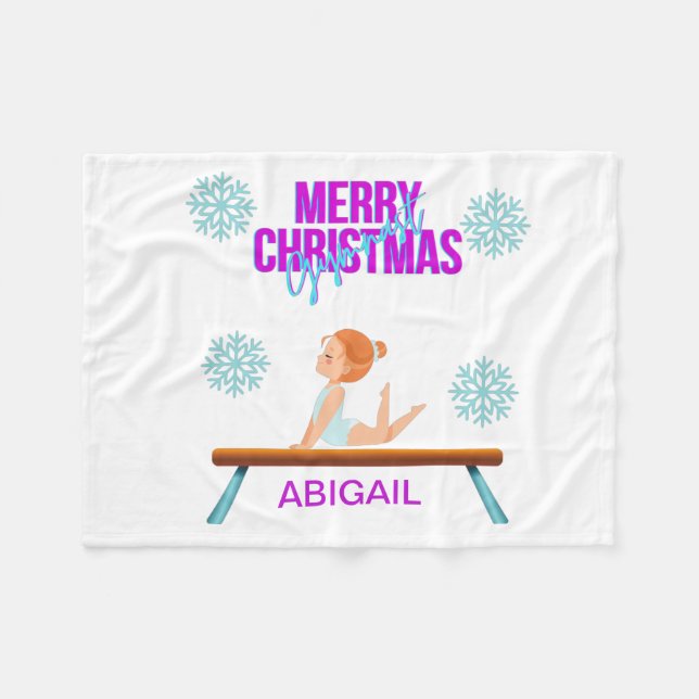 Christmas GYMNAST kids blanket personalized. (Front (Horizontal))