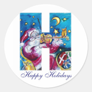 CHRISTMAS H LETTER / INSPIRED SANTA MONOGRAM CLASSIC ROUND STICKER