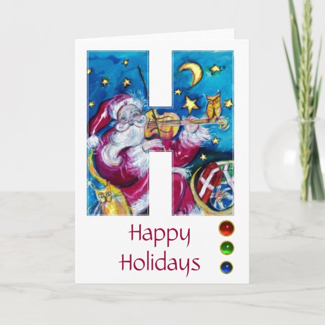CHRISTMAS H LETTER / INSPIRED SANTA MONOGRAM HOLIDAY CARD (Front)