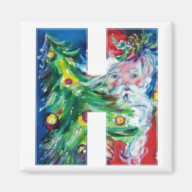 CHRISTMAS H LETTER / SANTA WITH CHRISTMAS TREE MAGNET (Front)