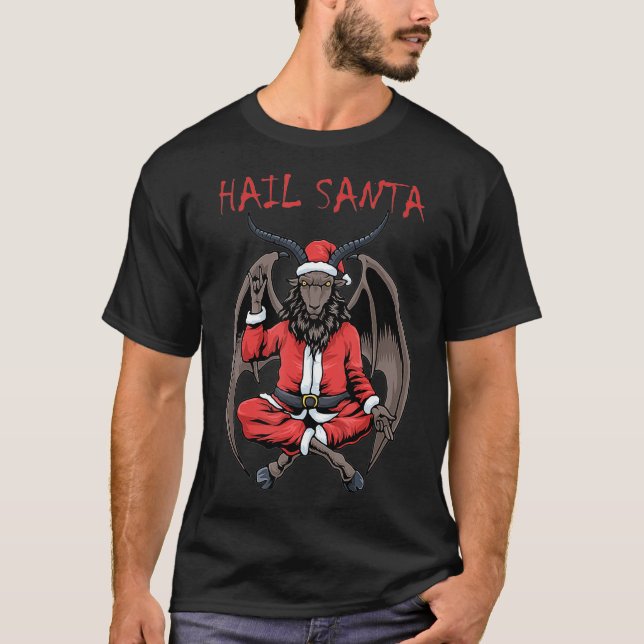 Christmas Hail Santa Satanism Goat Baphomet Atheis T-Shirt (Front)