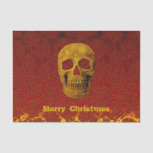 Christmas Halloween Gothic Skull Red Gold Floral Tissue Paper