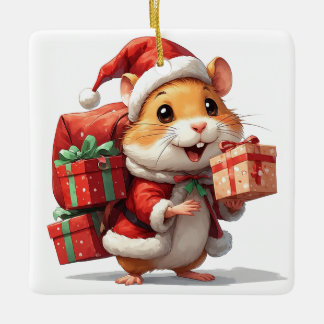 Christmas Hamster Gifts Ceramic Ornament