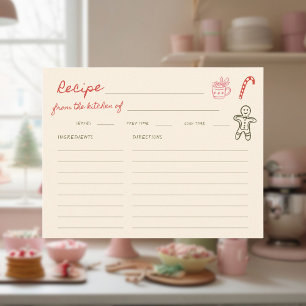 Christmas Hand Drawn Bridal Shower Recipe Enclosure Card