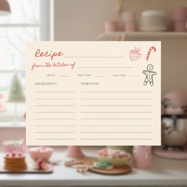 Christmas Hand Drawn Bridal Shower Recipe Enclosure Card (Creator Uploaded)