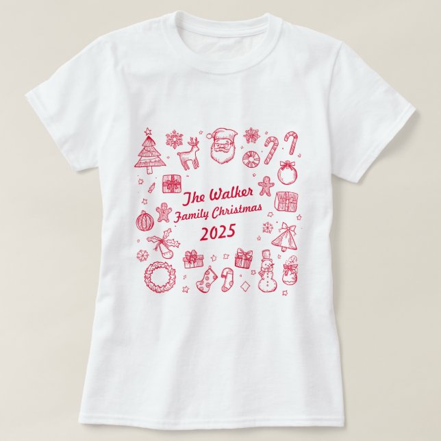 Christmas Hand Drawn Doodles Custom Family T-Shirt (Design Front)
