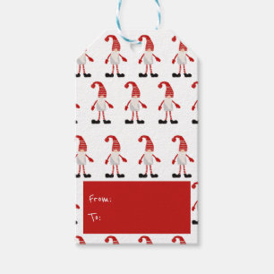 Christmas Hand Drawn Gnome Nordic Pattern Red Grey Gift Tags
