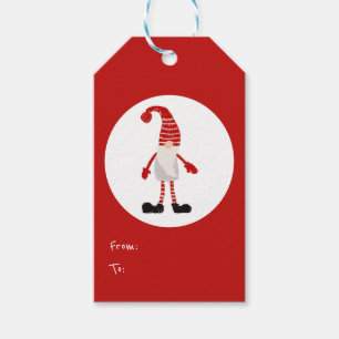 Christmas Hand Drawn Gnome Nordic Pattern Red Grey Gift Tags