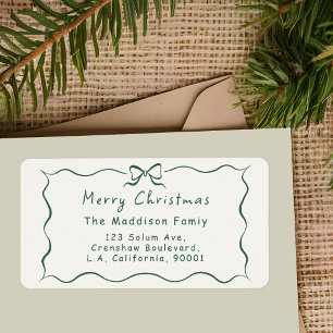 Christmas Hand-Drawn Green Coquette Bow Vintage Label