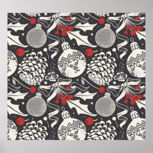 Christmas Hand-Drawn: Mistletoe Pine Seamless. Poster