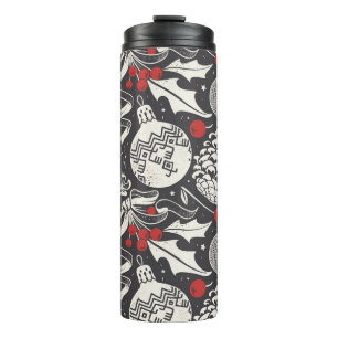 Christmas Hand-Drawn: Mistletoe Pine Seamless. Thermal Tumbler