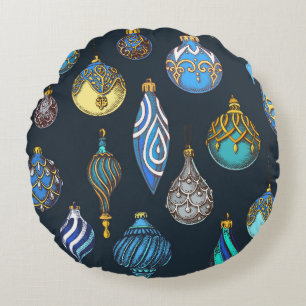 Christmas Hand Drawn, Vintage Decorations. Round Pillow