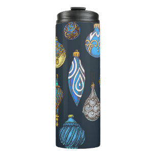 Christmas Hand Drawn, Vintage Decorations. Thermal Tumbler