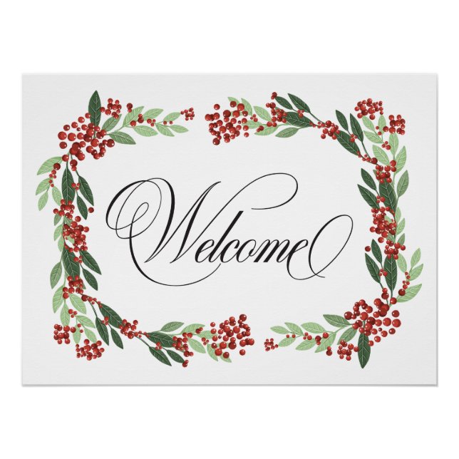 Christmas Hand Painted Botanical Wreath Welcome Poster (Front)