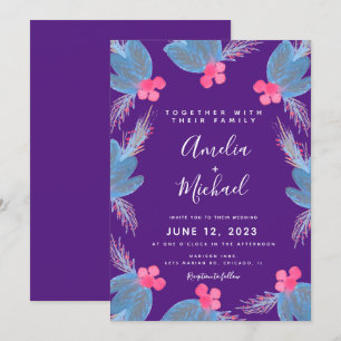 Christmas Hand Watercolor Berry Purple Wedding Invitation