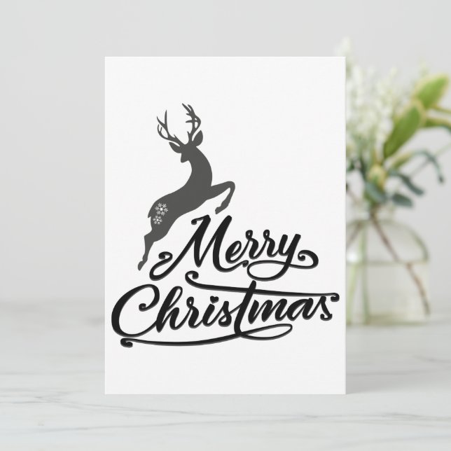 Christmas Hand Written, Jumping Deer And Snowflake Holiday Card (Standing Front)