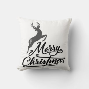 Christmas Hand Written, Jumping Deer And Snowflake Throw Pillow