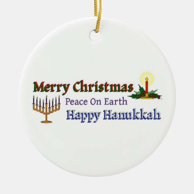 Christmas Hanukkah Ceramic Ornament (Front)