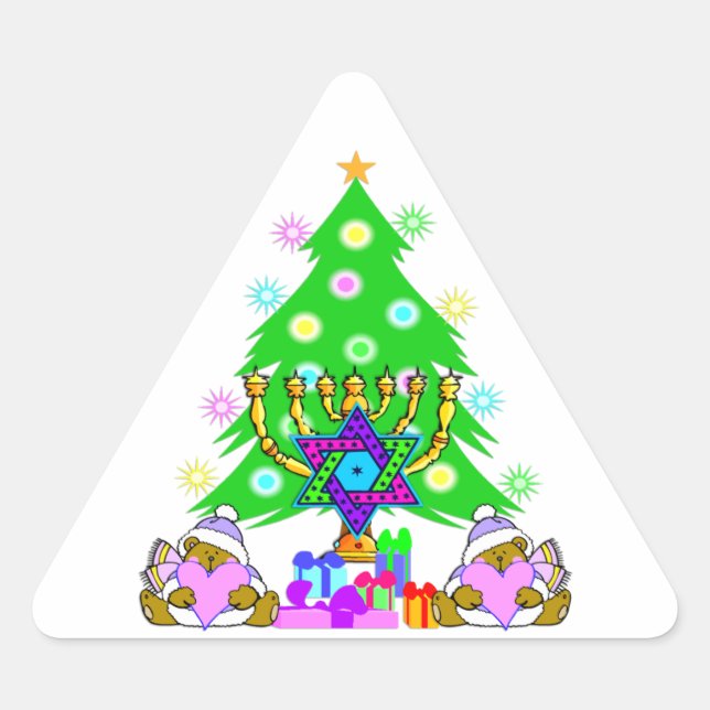 Christmas Hanukkah Interfaith Holiday Fun Triangle Sticker (Front)