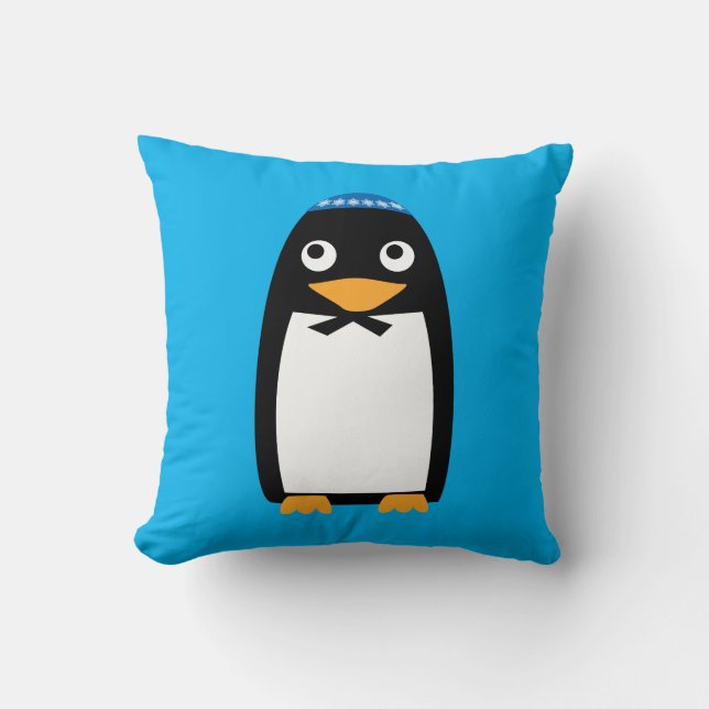 Christmas Hanukkah Jewish Penguin Yamulke Throw Pillow (Front)