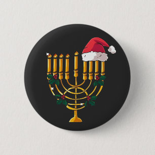 Christmas Hanukkah Jewish Santa Menorah  2 Inch Round Button