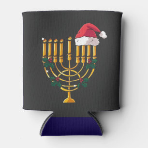 Christmas Hanukkah Jewish Santa Menorah Can Cooler
