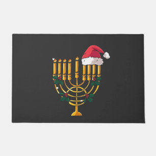 Christmas Hanukkah Jewish Santa Menorah  Doormat