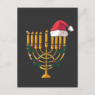 Christmas Hanukkah Jewish Santa Menorah Invitation Postcard