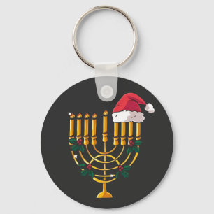 Christmas Hanukkah Jewish Santa Menorah Keychain