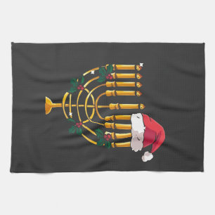 Christmas Hanukkah Jewish Santa Menorah  Kitchen Towel