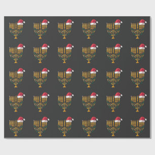Christmas Hanukkah Jewish Santa Menorah Wrapping Paper