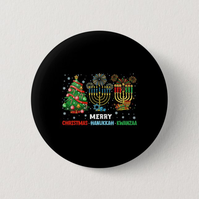 Christmas Hanukkah Kwanzaa Happy Holidays Matching 2 Inch Round Button (Front)