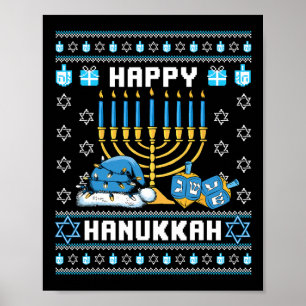 Christmas Hanukkah Ugly Pajama Santa Hat Chanukah  Poster