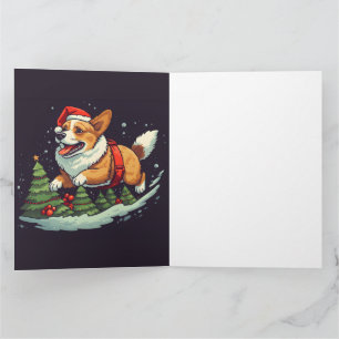 Christmas Happy Corgi in Santa hat with holly Card