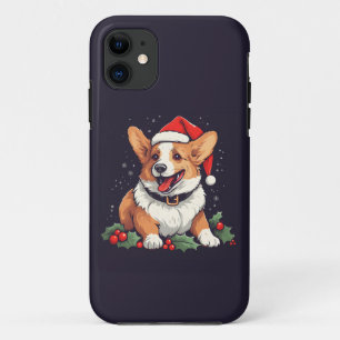 Christmas Happy Corgi in Santa hat with holly iPhone 11 Case